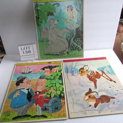 3 Vintage Large Kids Puzzles, 1960s