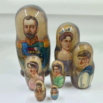 Hand Painted & Signed Set of 7 Russian Czars Nesting Dolls