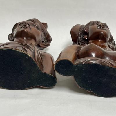 antique Carved Ballinese Indonesian Bali Couple Man and Lady nude bust wood carving sculpture