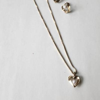 PPG 14KGF Pearl Earrings and Necklace