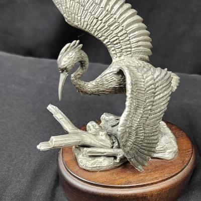 Pewter Sculpture by Irving Burgues "Great White Heron" and Book by John Bull