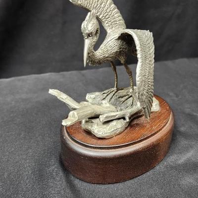 Pewter Sculpture by Irving Burgues "Great White Heron" and Book by John Bull