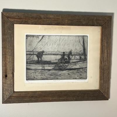 Vintage Original Don Swann Signed "Oyster Boat" Etching