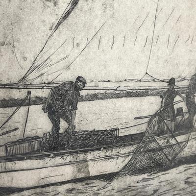 Vintage Original Don Swann Signed "Oyster Boat" Etching