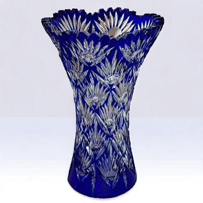 Crystal Cobalt Cut Clear Large Vase