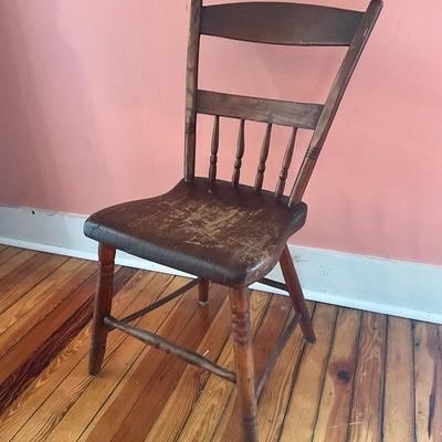 H704 Set of 6 Antique Assorted Plank Seat Wooden Chair