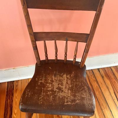 H704 Set of 6 Antique Assorted Plank Seat Wooden Chair