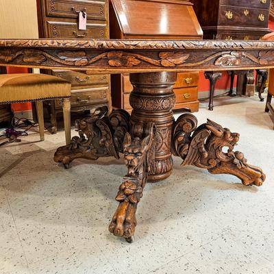 Renaissance Revival Carved Table with Creatures