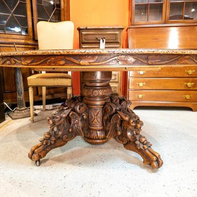 Renaissance Revival Carved Table with Creatures