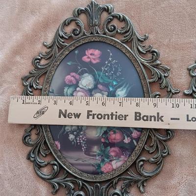 One Pair of Italian Brass Oval Flower Print Floral Brass Oval Frame