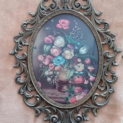 One Pair of Italian Brass Oval Flower Print Floral Brass Oval Frame