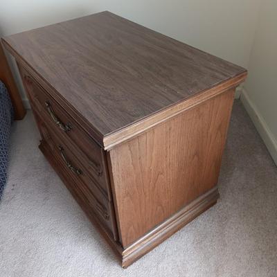 Two drawer Nightstand with Vintage sears AM/FM Electronic clock radio