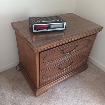 Two drawer Nightstand with Vintage sears AM/FM Electronic clock radio