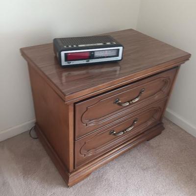 Two drawer Nightstand with Vintage sears AM/FM Electronic clock radio