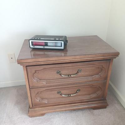 Two drawer Nightstand with Vintage sears AM/FM Electronic clock radio