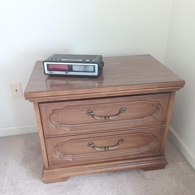 Two drawer Nightstand with Vintage sears AM/FM Electronic clock radio