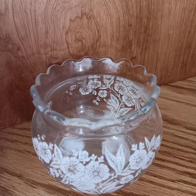 Antique U. S. Glass Blossom Domed Butter Dish with matching Globe vase