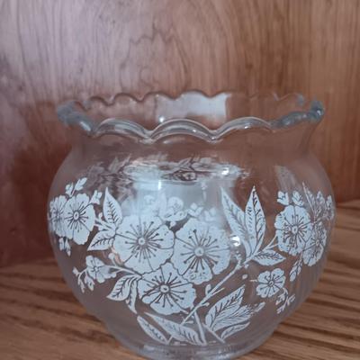 Antique U. S. Glass Blossom Domed Butter Dish with matching Globe vase