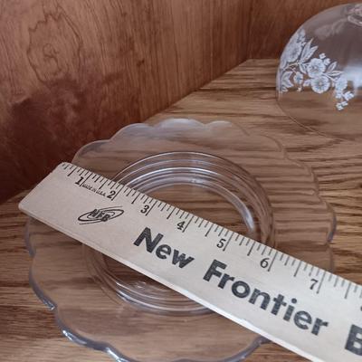 Antique U. S. Glass Blossom Domed Butter Dish with matching Globe vase