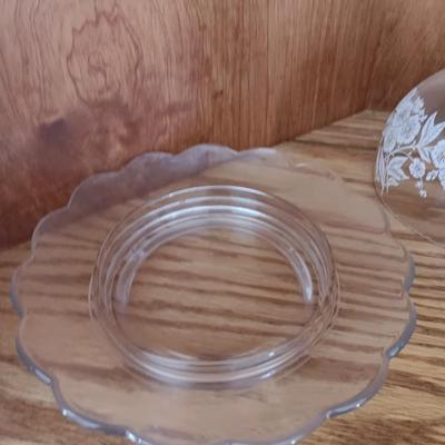Antique U. S. Glass Blossom Domed Butter Dish with matching Globe vase
