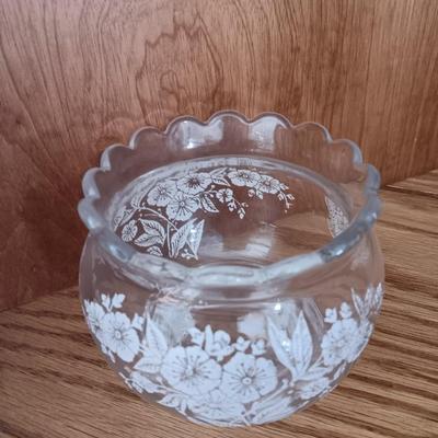 Antique U. S. Glass Blossom Domed Butter Dish with matching Globe vase