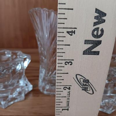 Two MIKASA Sparkling Star Candle Stick Votive Holders with small Mikasa glass vase
