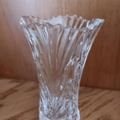 Two MIKASA Sparkling Star Candle Stick Votive Holders with small Mikasa glass vase