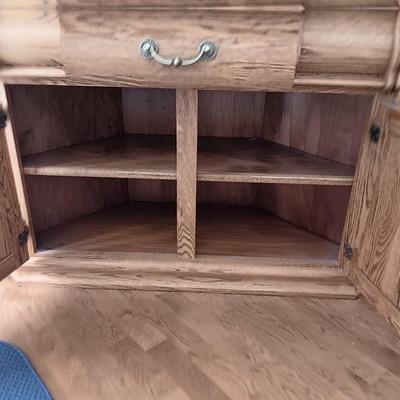 Beautiful Oak Bent original wood corner cabinet made in Grants Pass Oregon - Light inside!