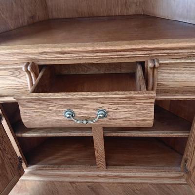 Beautiful Oak Bent original wood corner cabinet made in Grants Pass Oregon - Light inside!