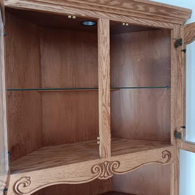 Beautiful Oak Bent original wood corner cabinet made in Grants Pass Oregon - Light inside!