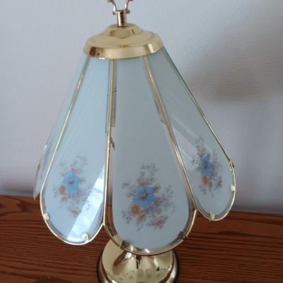 Blue Flowers Touch Lamp, 8 Panel Tiffany style touch lamp