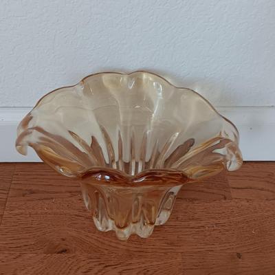 Handblown Waterfall / Tulip Vase, Amber Yellow Art Glass with Doiley