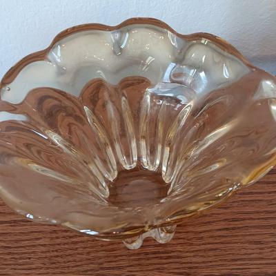 Handblown Waterfall / Tulip Vase, Amber Yellow Art Glass with Doiley