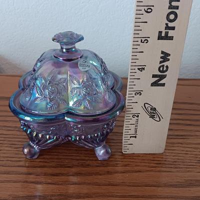 Fenton floral Carnival Art Glass Trinket Jewelry Box Dish