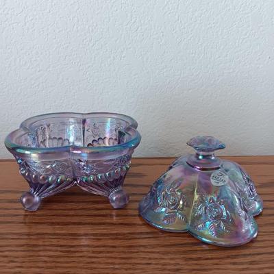 Fenton floral Carnival Art Glass Trinket Jewelry Box Dish