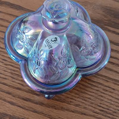 Fenton floral Carnival Art Glass Trinket Jewelry Box Dish