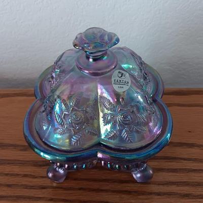Fenton floral Carnival Art Glass Trinket Jewelry Box Dish