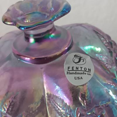 Fenton floral Carnival Art Glass Trinket Jewelry Box Dish