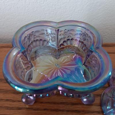 Fenton floral Carnival Art Glass Trinket Jewelry Box Dish