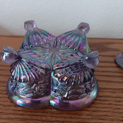 Fenton floral Carnival Art Glass Trinket Jewelry Box Dish