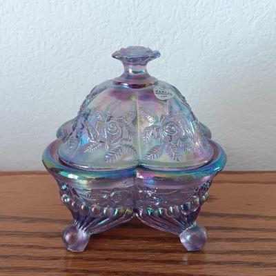 Fenton floral Carnival Art Glass Trinket Jewelry Box Dish