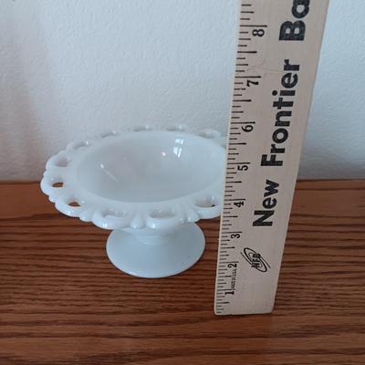 Assortment of beautiful milk glass dishware and vases