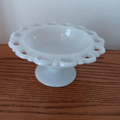 Assortment of beautiful milk glass dishware and vases