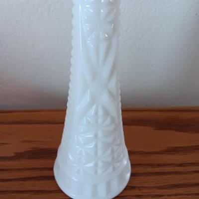 Assortment of beautiful milk glass dishware and vases