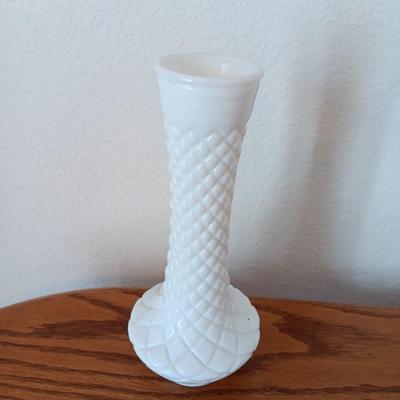Assortment of beautiful milk glass dishware and vases
