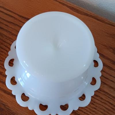 Assortment of beautiful milk glass dishware and vases