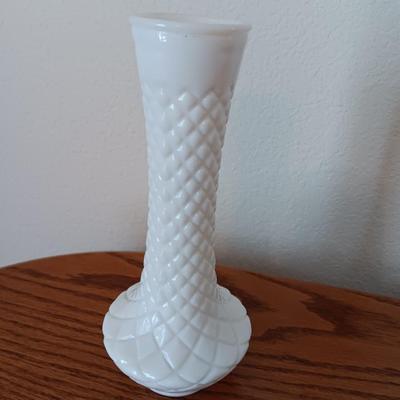 Assortment of beautiful milk glass dishware and vases