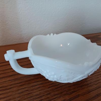 Assortment of beautiful milk glass dishware and vases