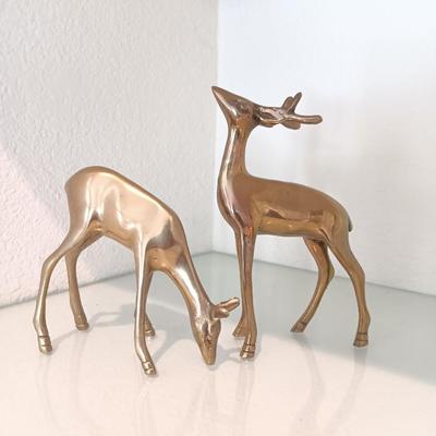 Two Brass Decorative deer Buck & Doe
