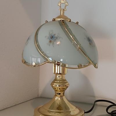 Small Tiffany style glass shade brass touch lamp